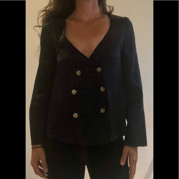 Satin navy polka dot blouse. - Picture 3 of 3